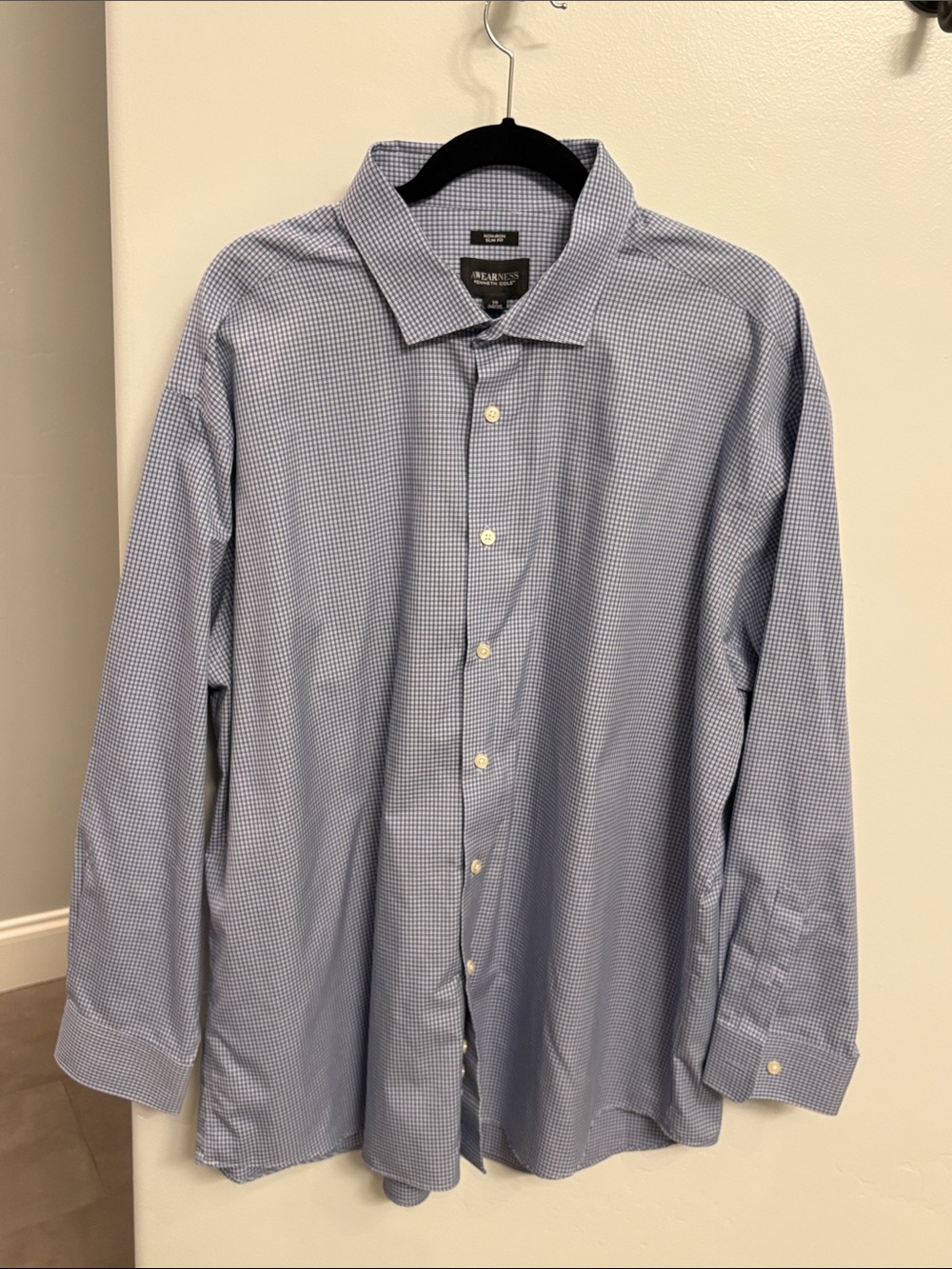 Kenneth Cole Light Blue Micro-Check Men's Dress Shirt